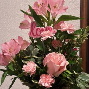 A bouquet of pink flowers.