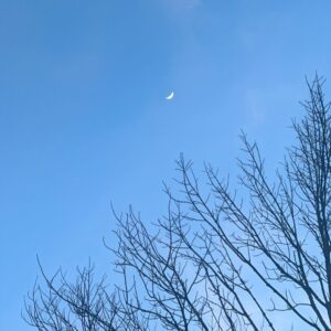 A picture of a crescent moon in the sky.