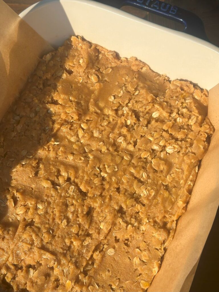 Oat Bar Mixture in Pan Before Baking