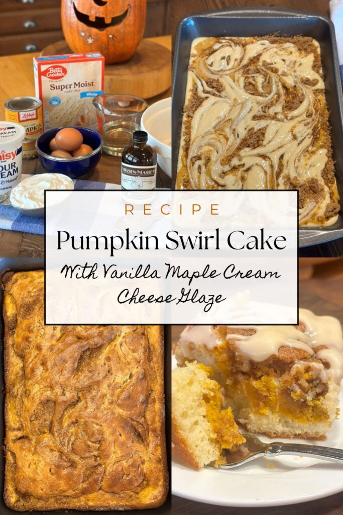 A decorative pin featuring a collage of pumpkin cake images from the post, along with a title.