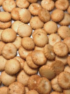Baked Zesty Seasoned Oyster Crackers on Sheet Pan