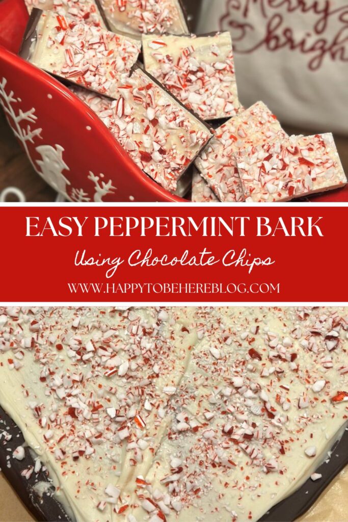 Easy Peppermint Bark (Using Chocolate Chips) Pin for Pinterest