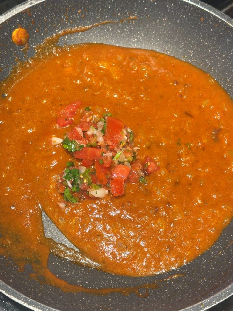 Adding the Salsa to the Seasoned Onion Mixture