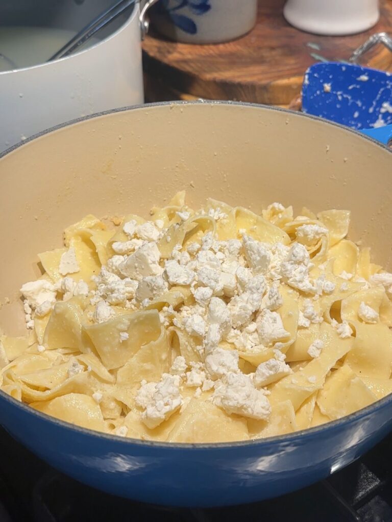 After Adding Feta to the Lemon Pasta