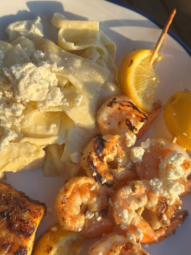 Grilled Shrimp Skewers With Lemon Pasta