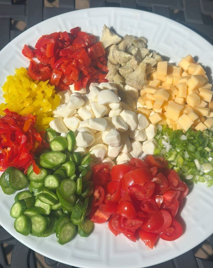 Italian Pasta Salad Add-Ins on a White Plate