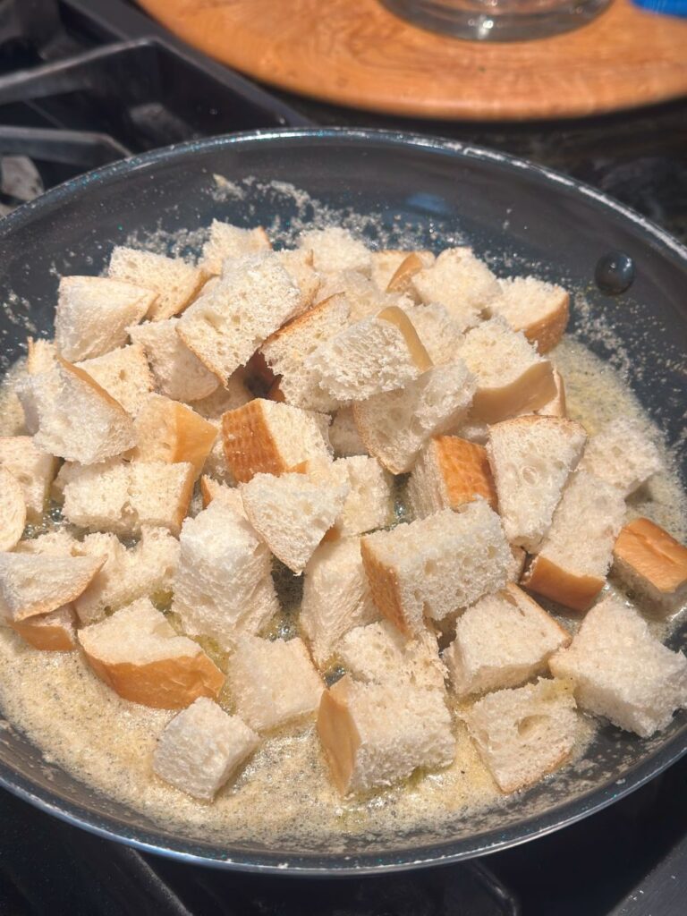 Right After Adding the Croutons to the Pan