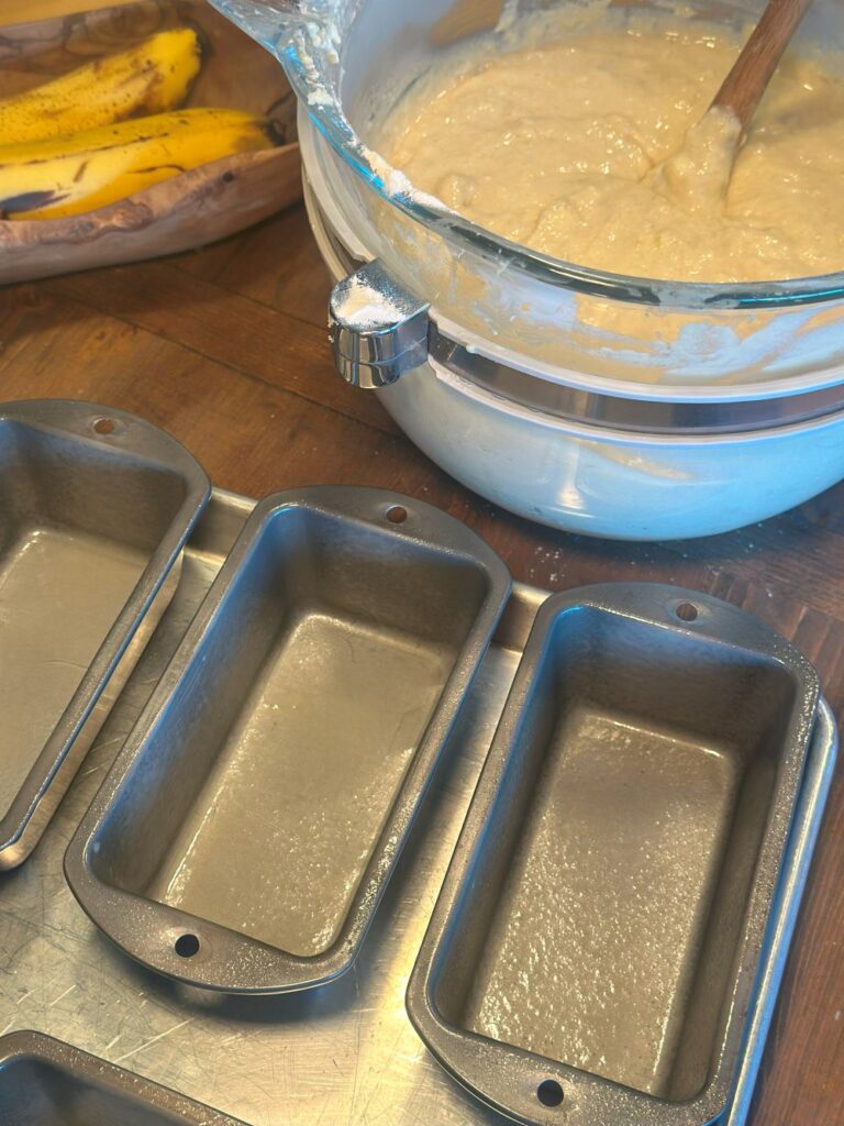 Mini Loaf Pans on Sheet Pan Ready to Be Filled With Batter