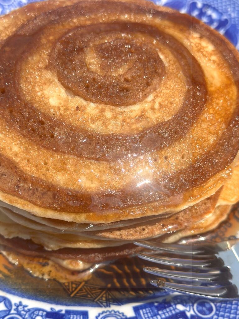Easy Cinnamon Swirl Pancakes Made With Pancake Mix Close Up