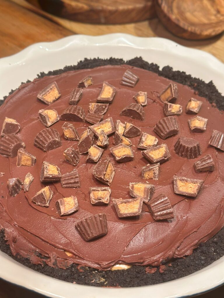 After Adding the Chopped Peanut Butter Cups to the Top of the Ganache Layer of the Peanut Butter Pie