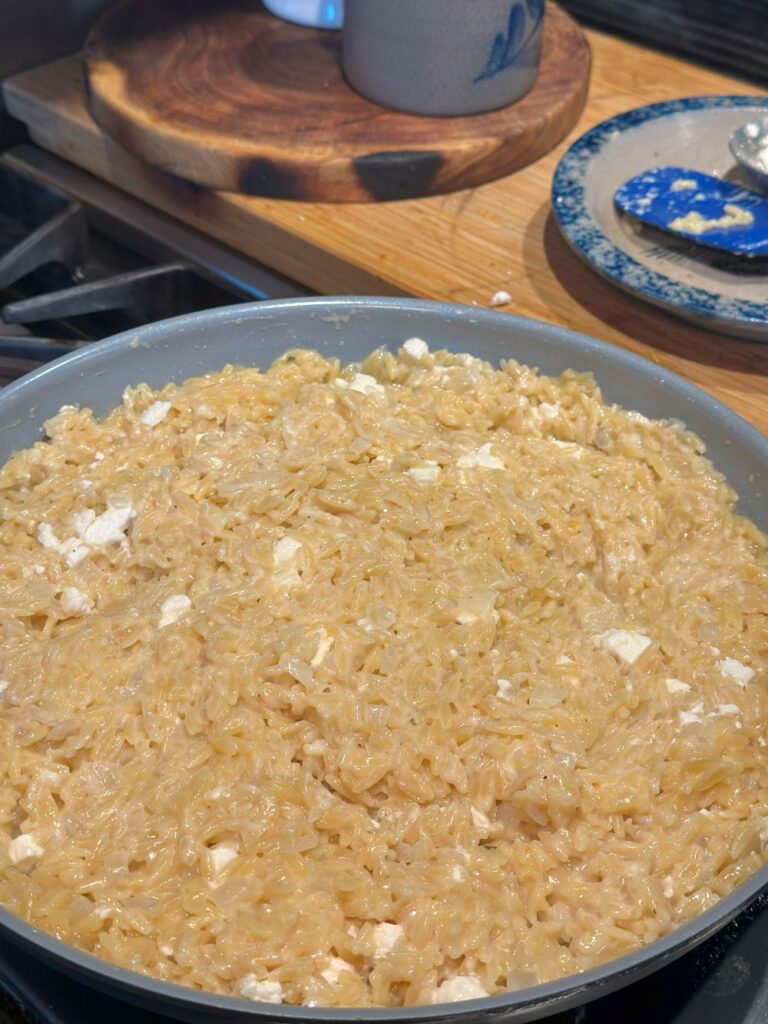 After adding the cream, Parmesan, and feta.