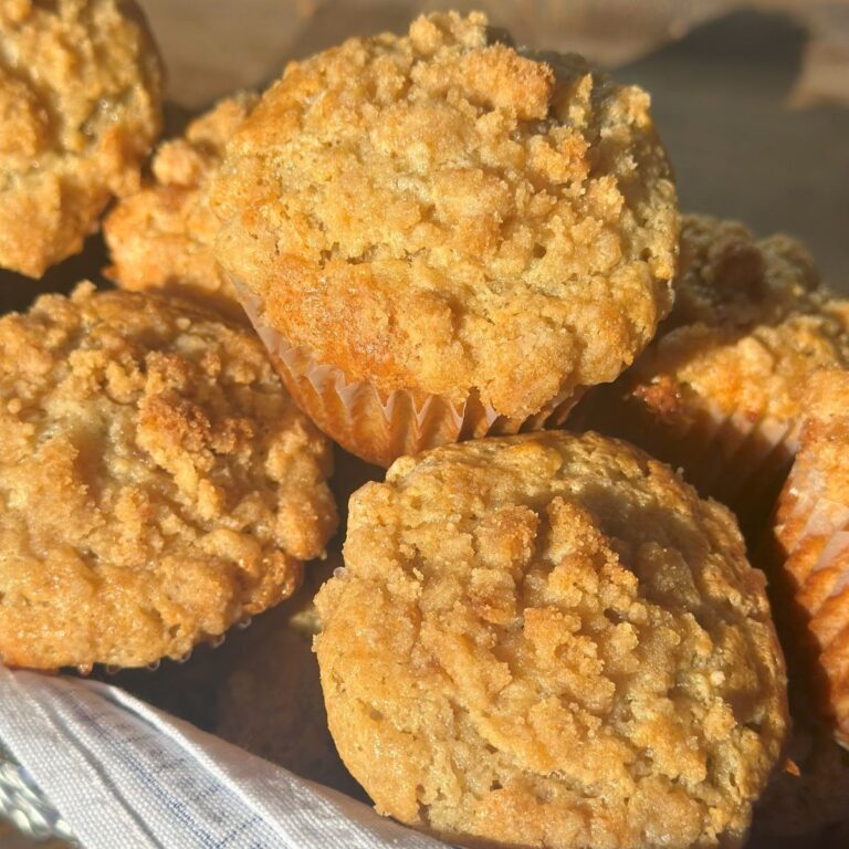 Banana Muffins With Streusel Topping Close Up In Basket